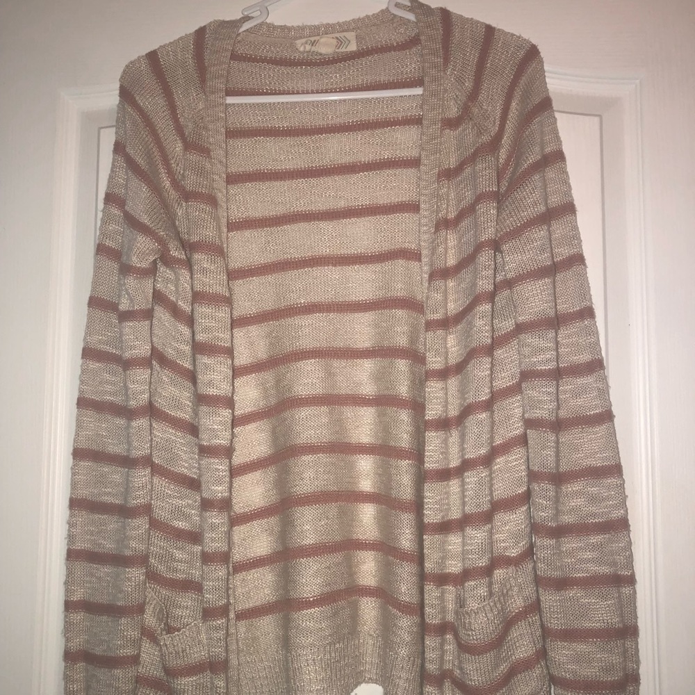 pink and cream striped cardigan